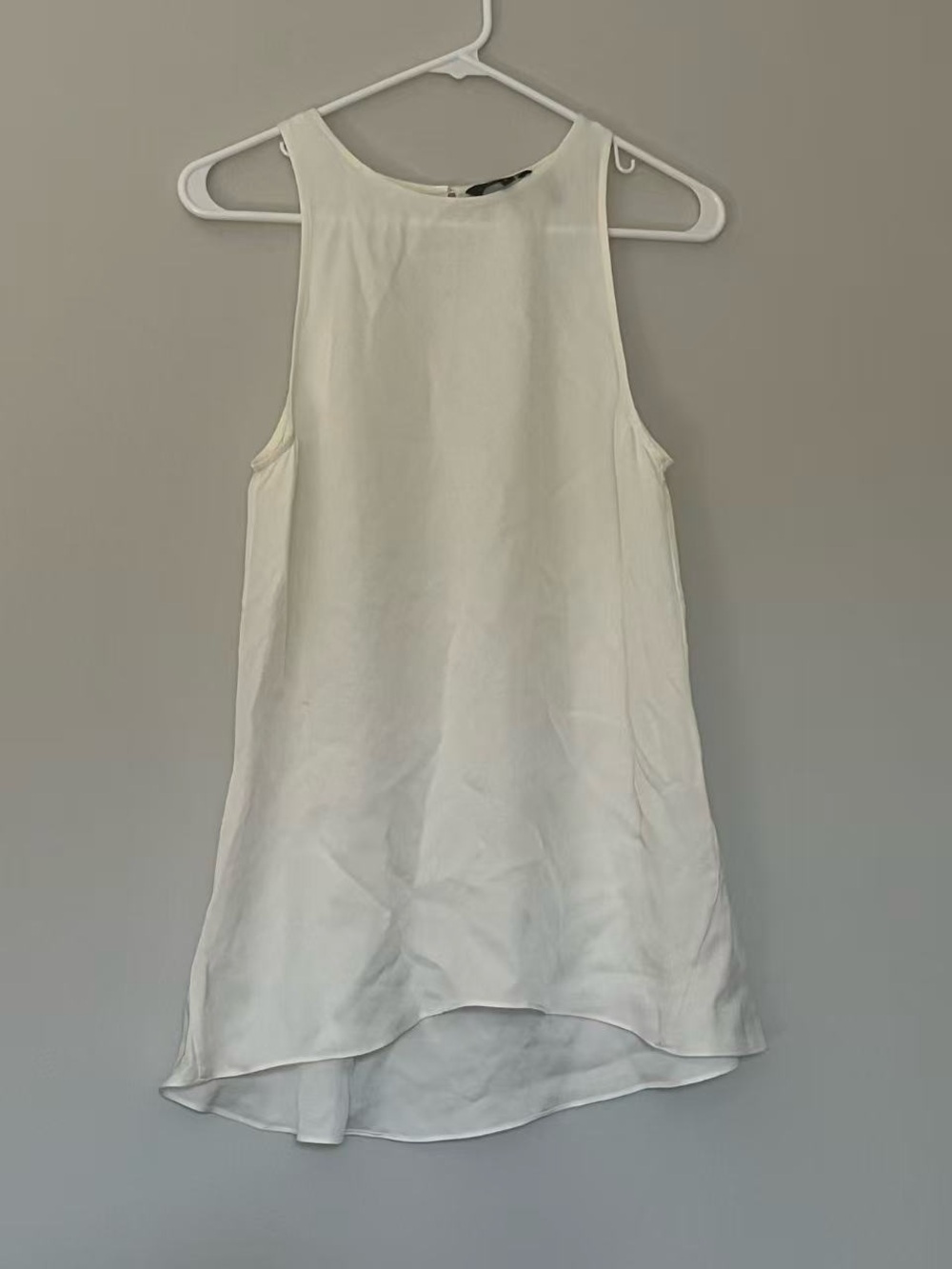 Theory 100% Silk White Sleeveless Round Neck Zip Blouse Women's Size S